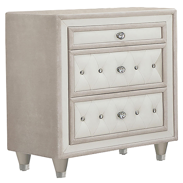 Antonella 3-drawer Upholstered Nightstand Ivory and Camel - U&U Home Budget Furniture (Carteret, NJ)