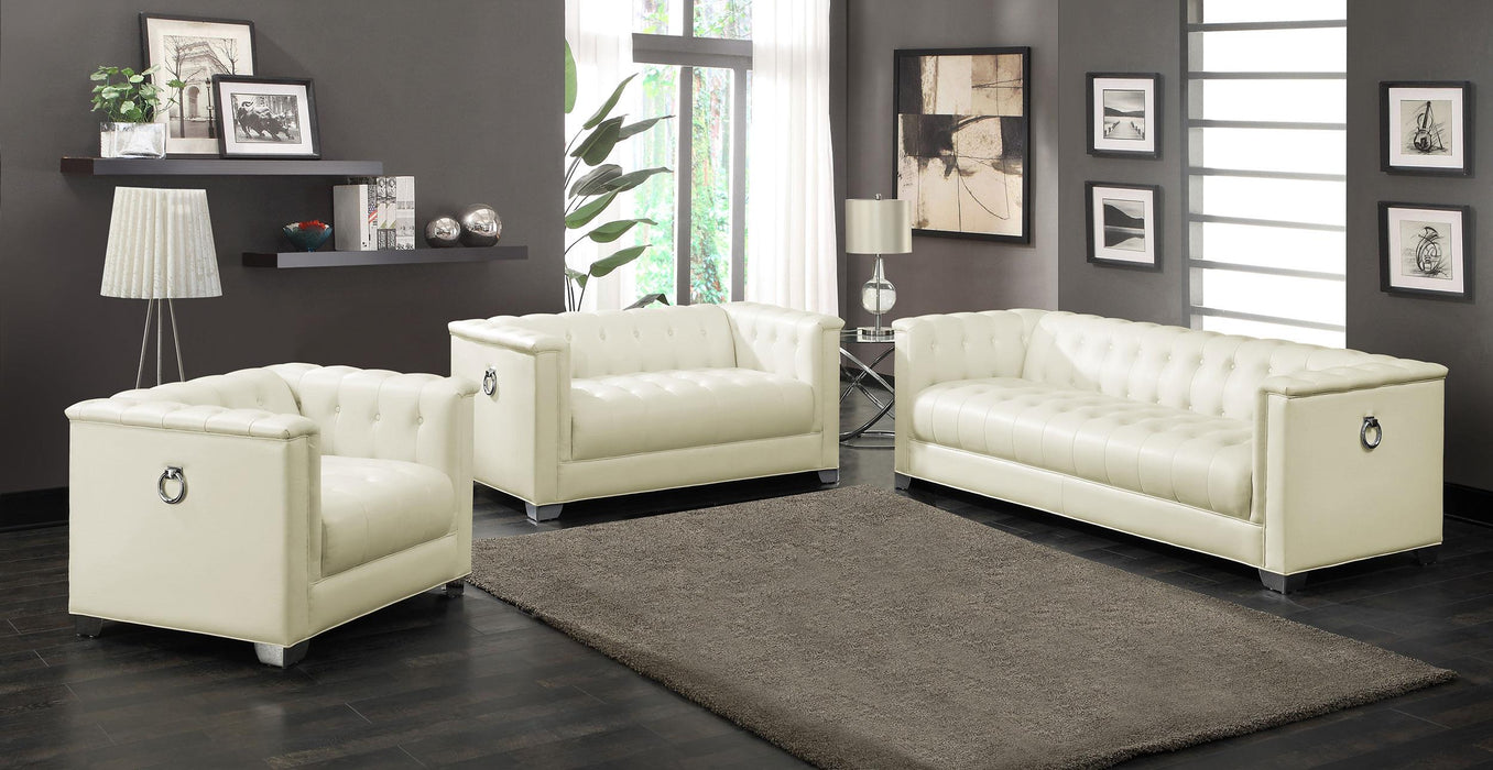 Chaviano 3-piece Upholstered Tufted Sofa Set Pearl White - U&U Home Budget Furniture (Carteret, NJ)