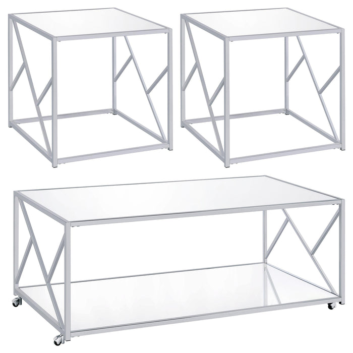 Provins 3-piece Occasional Table Set Clear Mirror and Chrome - U&U Home Budget Furniture (Carteret, NJ)