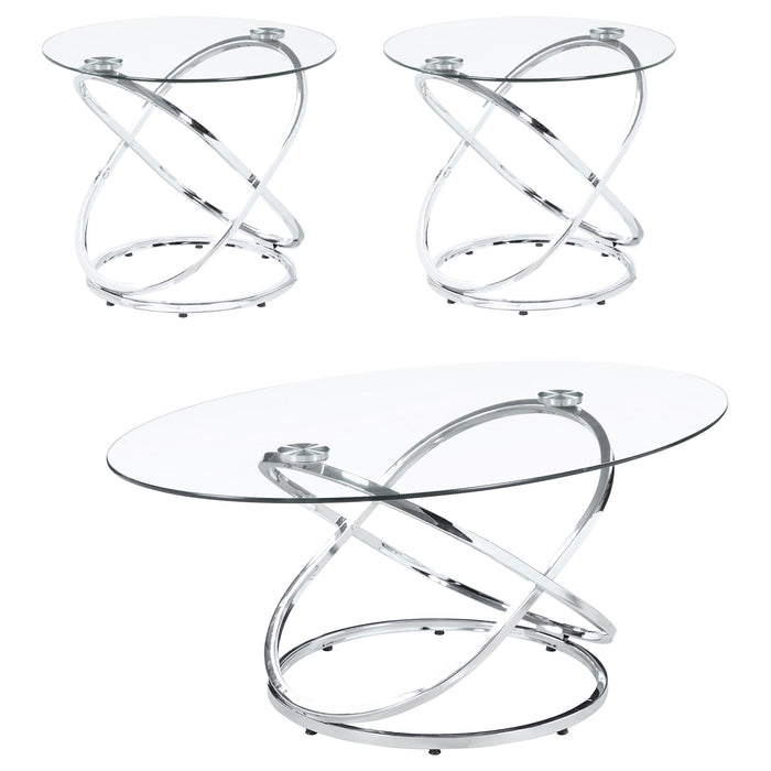 Warren 3-piece Occasional Set Chrome and Clear - U&U Home Budget Furniture (Carteret, NJ)