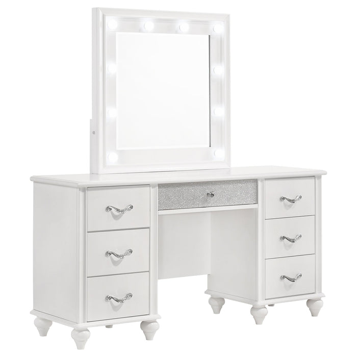 Barzini 7-drawer Vanity Desk with Lighted Mirror White - U&U Home Budget Furniture (Carteret, NJ)