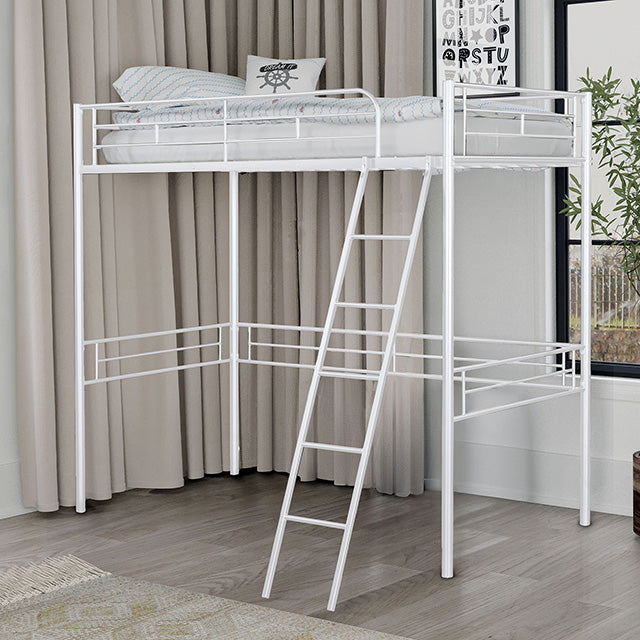 Myles Twin Loft Bed White, Silver & Black - U&U Home Budget Furniture (Carteret, NJ)