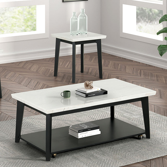 Thisted Rectangle Marble Coffee Table w/ Casters - U&U Home Budget Furniture (Carteret, NJ)
