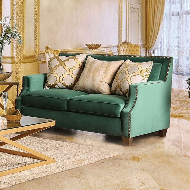 VERDANTE Emerald Green/Gold Love Seat - U&U Home Budget Furniture (Carteret, NJ)