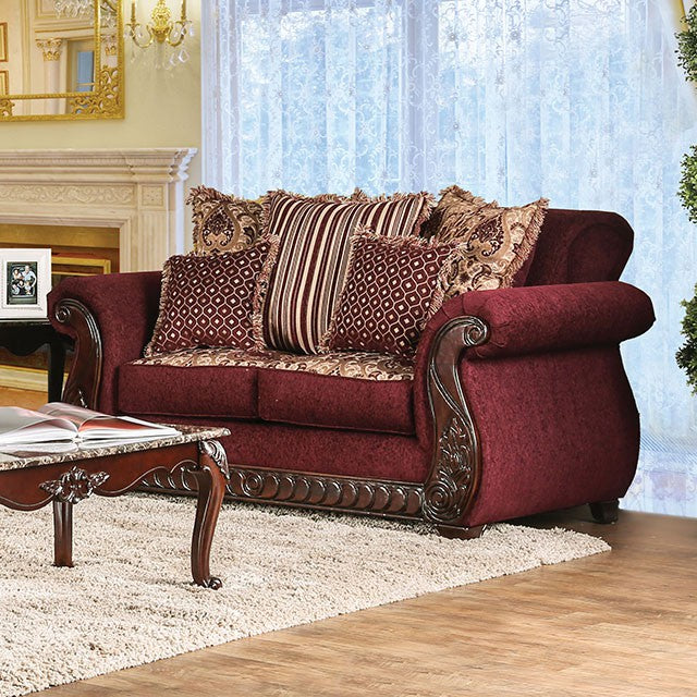 TABITHA Wine Love Seat, Wine - U&U Home Budget Furniture (Carteret, NJ)
