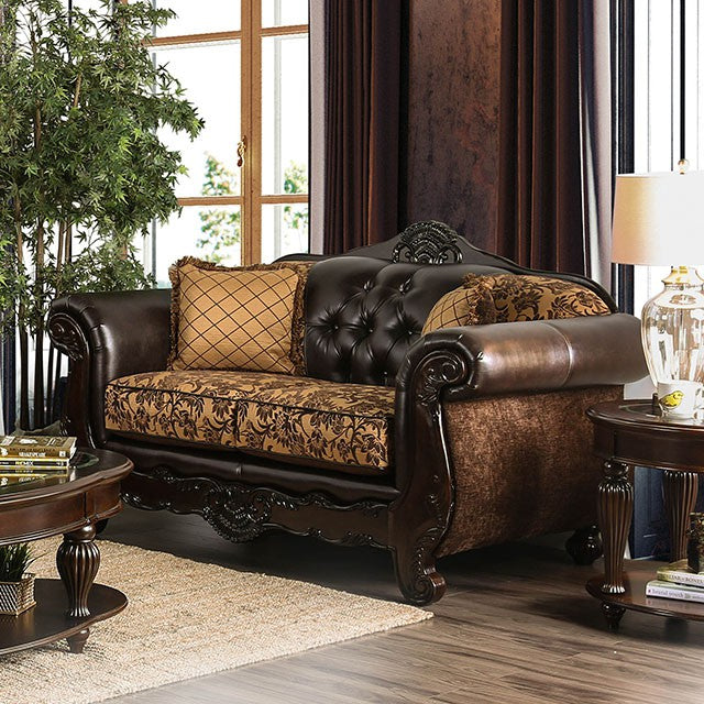 Quirino Tan/Dark Brown Love Seat - U&U Home Budget Furniture (Carteret, NJ)