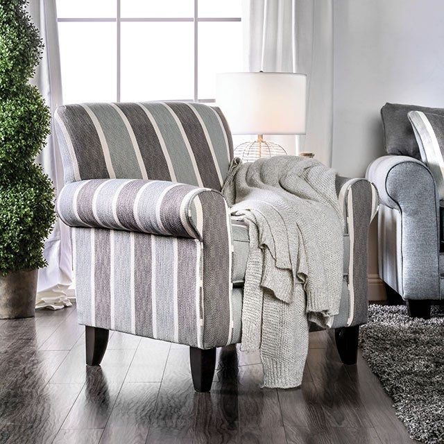 Misty Blue/Gray Stripe Chair - U&U Home Budget Furniture (Carteret, NJ)