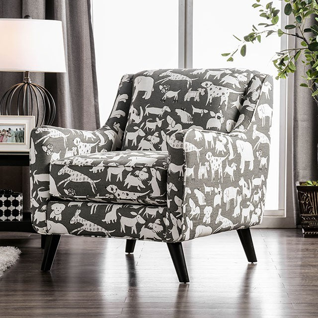 Patricia Ivory/Black Animal Pattern Chair - U&U Home Budget Furniture (Carteret, NJ)