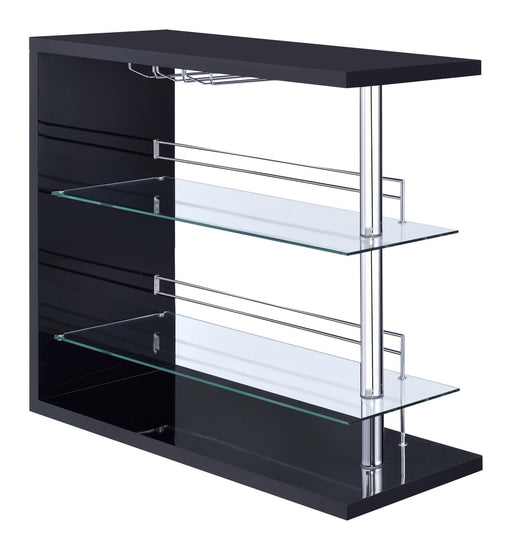 Prescott Rectangular 2-shelf Bar Unit Glossy Black - U&U Home Budget Furniture (Carteret, NJ)