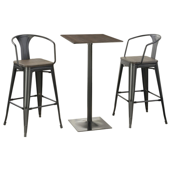 Cavalier 3-piece Square Bar Table Set Dark Elm and Black - U&U Home Budget Furniture (Carteret, NJ)