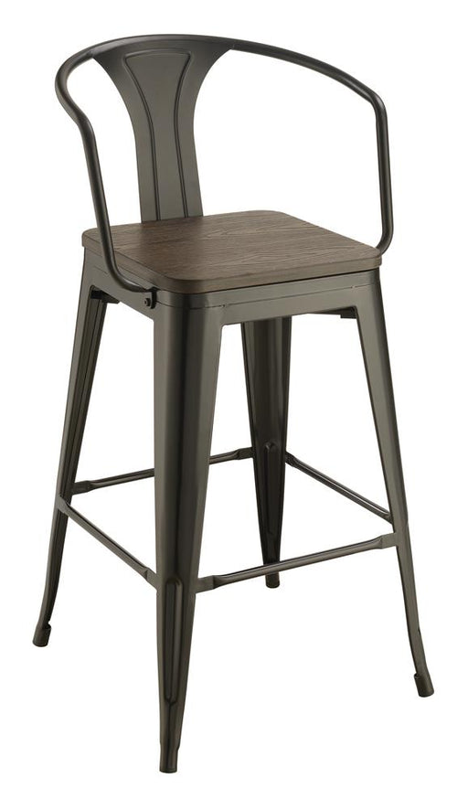 Cavalier Wooden Seat Bar Stools Dark Elm and Matte Black (Set of 2) - U&U Home Budget Furniture (Carteret, NJ)
