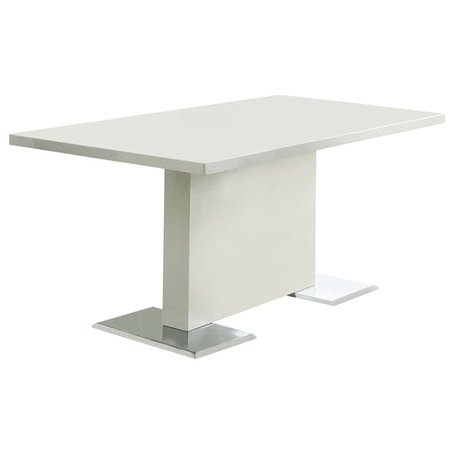 Anges T-shaped Pedestal Dining Table Glossy White - U&U Home Budget Furniture (Carteret, NJ)