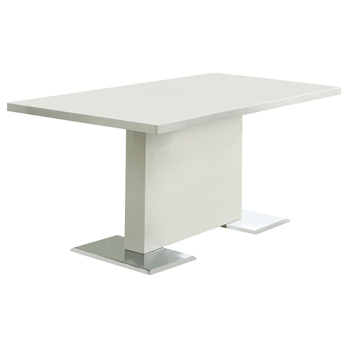 Anges T-shaped Pedestal Dining Table Glossy White - U&U Home Budget Furniture (Carteret, NJ)