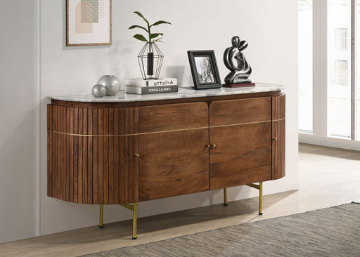Ortega 4-door Marble Top Dining Sideboard Server White and Natural - U&U Home Budget Furniture (Carteret, NJ)