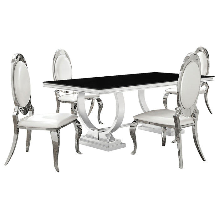 Antoine Rectangular Glass Top Dining Set Chrome - U&U Home Budget Furniture (Carteret, NJ)
