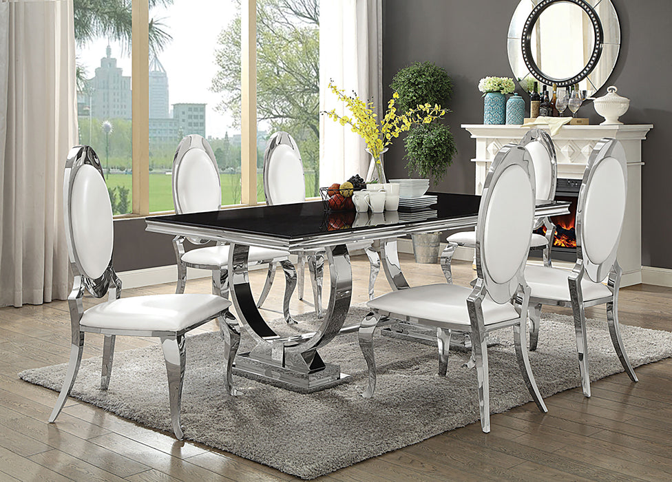 Antoine Rectangular Glass Top Dining Set Chrome - U&U Home Budget Furniture (Carteret, NJ)