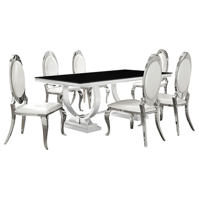 Antoine Rectangular Glass Top Dining Set Chrome - U&U Home Budget Furniture (Carteret, NJ)