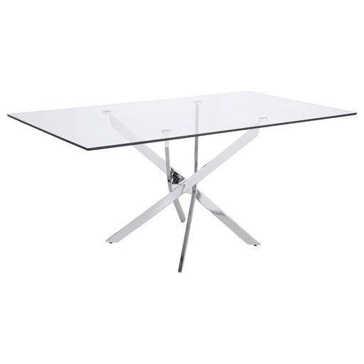 Carmelo X-shaped Dining Table Chrome and Clear - U&U Home Budget Furniture (Carteret, NJ)