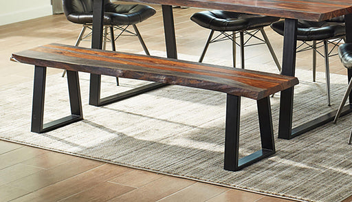 Ditman Live Edge Dining Bench Grey Sheesham and Black - U&U Home Budget Furniture (Carteret, NJ)