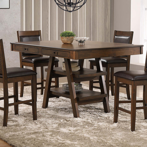 Dewey 2-drawer Counter Height Table with Open Shelves Walnut - U&U Home Budget Furniture (Carteret, NJ)