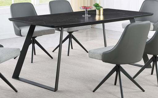 Smith Rectangle Ceramic Top Dining Table Black and Gunmetal - U&U Home Budget Furniture (Carteret, NJ)