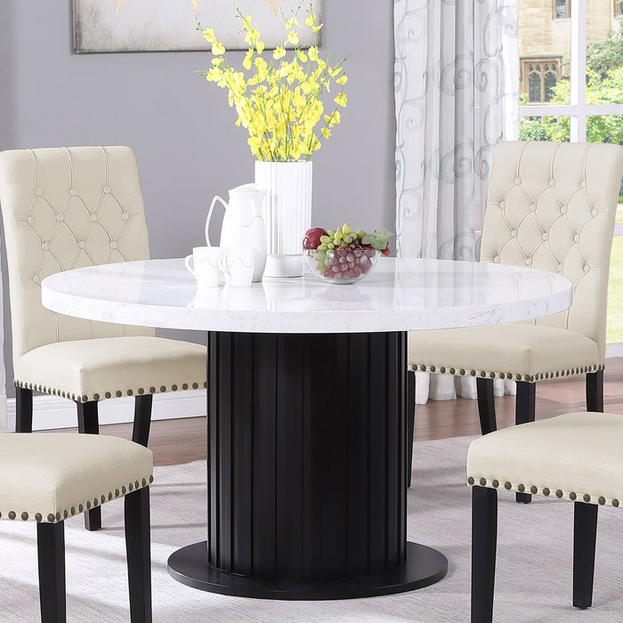 Sherry Round Dining Table Rustic Espresso and White - U&U Home Budget Furniture (Carteret, NJ)