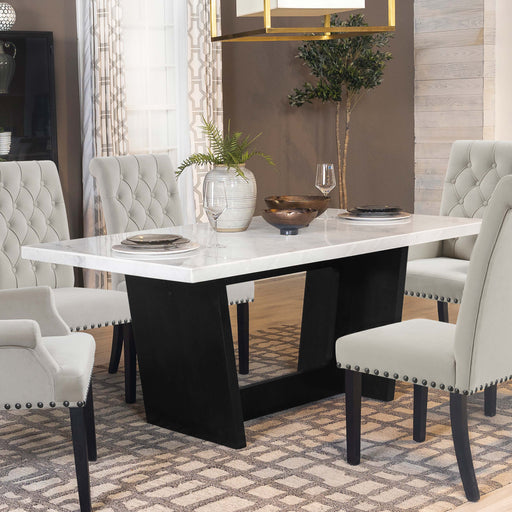 Sherry Trestle Base Marble Top Dining Table Espresso and White - U&U Home Budget Furniture (Carteret, NJ)