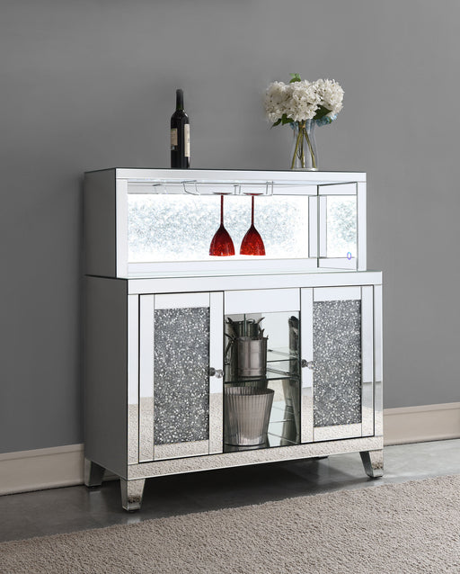 Yvaine 2-door Mirrored Wine Cabinet with Faux Crystal Inlay Silver - U&U Home Budget Furniture (Carteret, NJ)