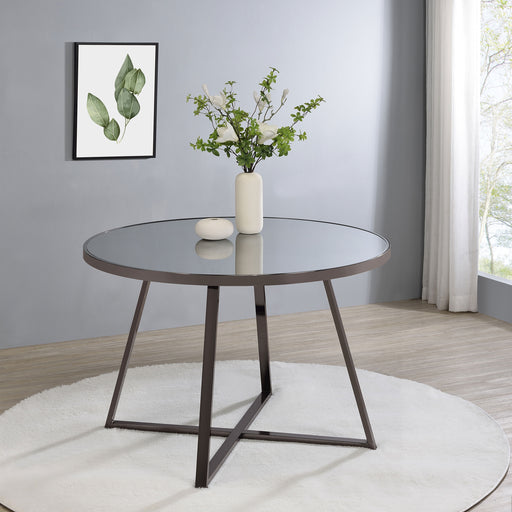 Jillian Round Dining Table with Tempered Mirror Top Black Nickel - U&U Home Budget Furniture (Carteret, NJ)