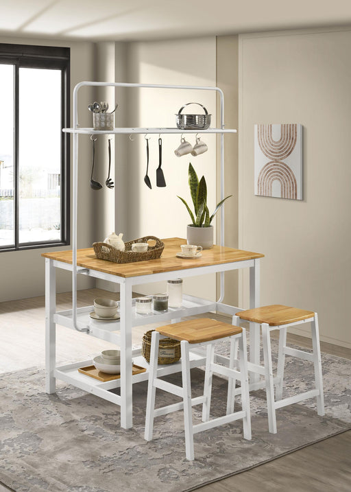 Edgeworth 3-piece Kitchen Island Counter Table Set White - U&U Home Budget Furniture (Carteret, NJ)