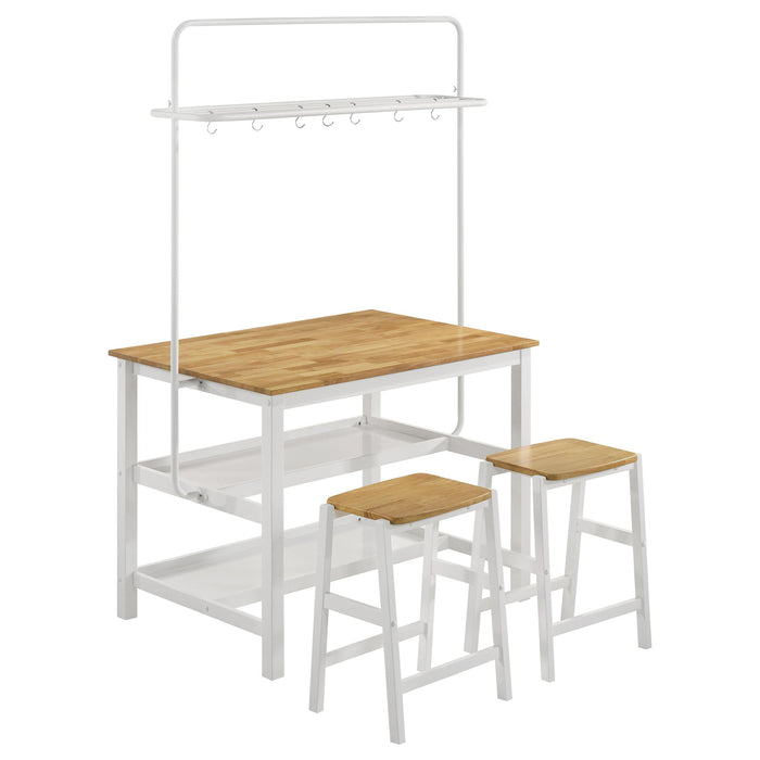 Edgeworth 3-piece Kitchen Island Counter Table Set White - U&U Home Budget Furniture (Carteret, NJ)