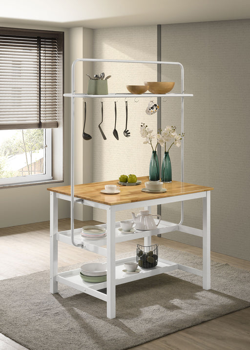 Hollis Kitchen Island Counter Height Table with Pot Rack Brown and White - U&U Home Budget Furniture (Carteret, NJ)