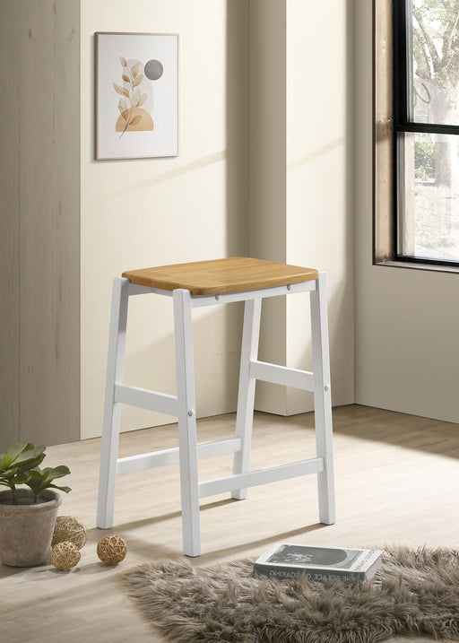 Hollis Wood Counter Height Backless Bar Stool Brown and White - U&U Home Budget Furniture (Carteret, NJ)