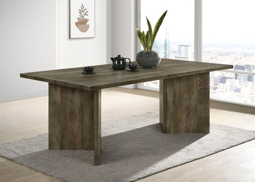 Tyler Rectangular Double V-Leg Dining Table Mango Brown - U&U Home Budget Furniture (Carteret, NJ)