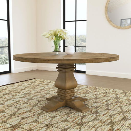 Florence Round Pedestal Dining Table Rustic Smoke - U&U Home Budget Furniture (Carteret, NJ)