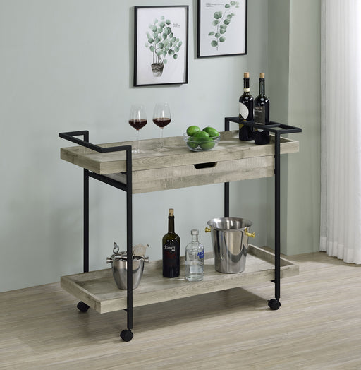 Ventura 2-tier Bar Cart with Storage Drawer Grey Driftwood - U&U Home Budget Furniture (Carteret, NJ)