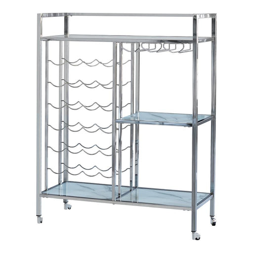 Derion Glass Shelf Serving Cart with Casters Chrome - U&U Home Budget Furniture (Carteret, NJ)