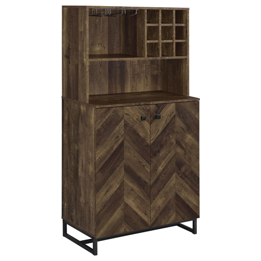 Mendoza 2-door Wine Cabinet Rustic Oak Herringbone and Gunmetal - U&U Home Budget Furniture (Carteret, NJ)