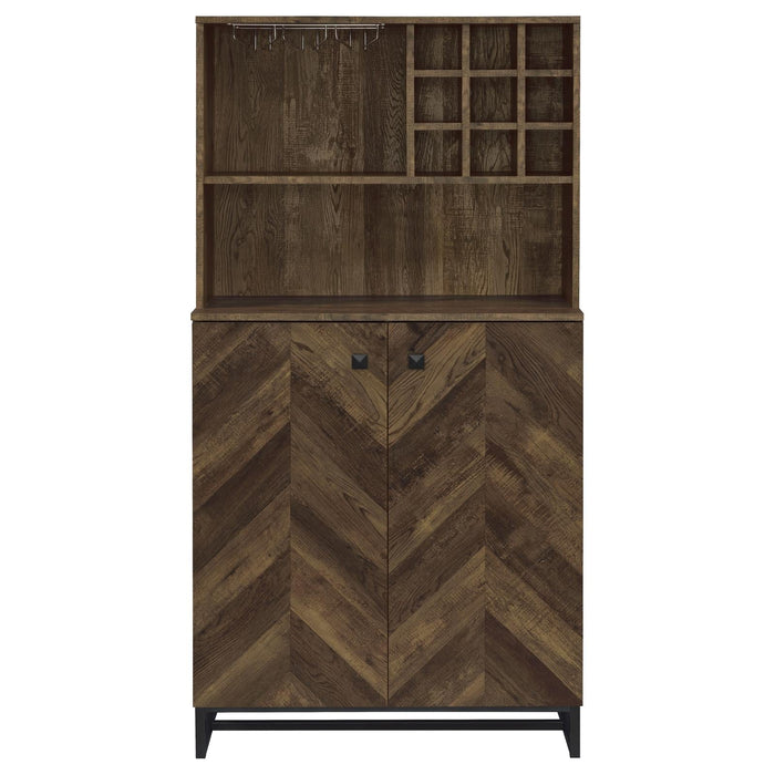 Mendoza 2-door Wine Cabinet Rustic Oak Herringbone and Gunmetal - U&U Home Budget Furniture (Carteret, NJ)