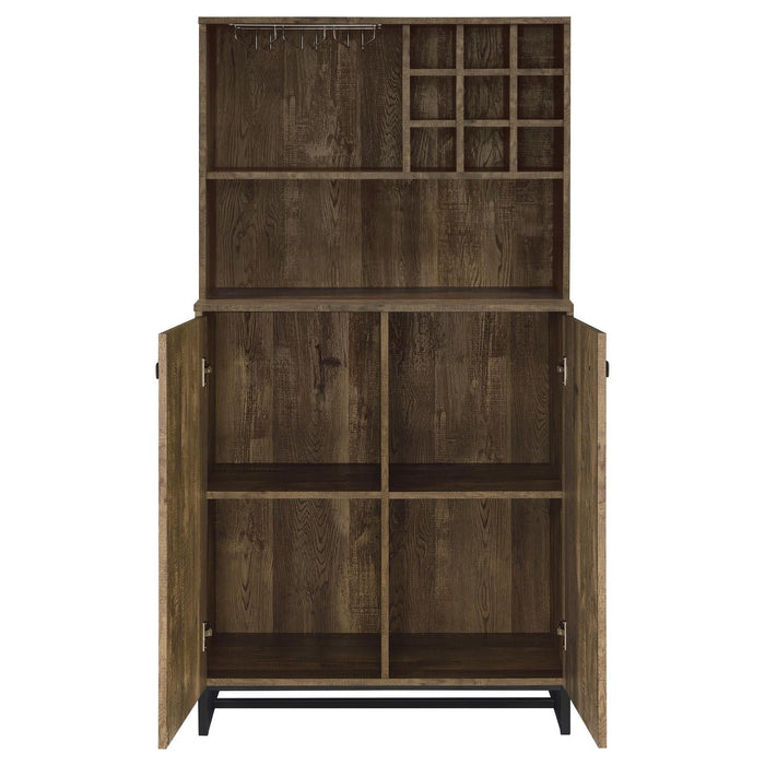 Mendoza 2-door Wine Cabinet Rustic Oak Herringbone and Gunmetal - U&U Home Budget Furniture (Carteret, NJ)