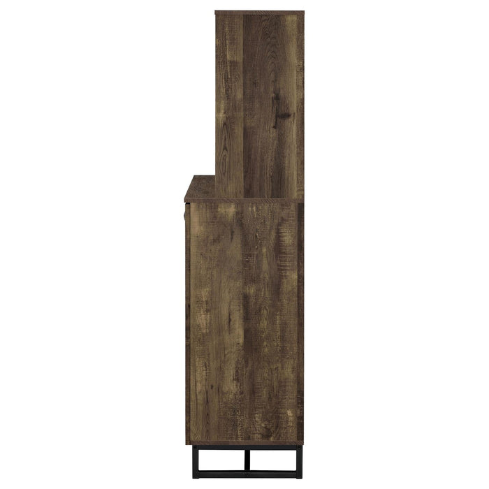 Mendoza 2-door Wine Cabinet Rustic Oak Herringbone and Gunmetal - U&U Home Budget Furniture (Carteret, NJ)