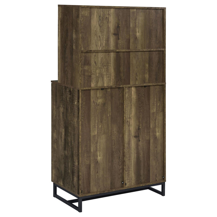 Mendoza 2-door Wine Cabinet Rustic Oak Herringbone and Gunmetal - U&U Home Budget Furniture (Carteret, NJ)
