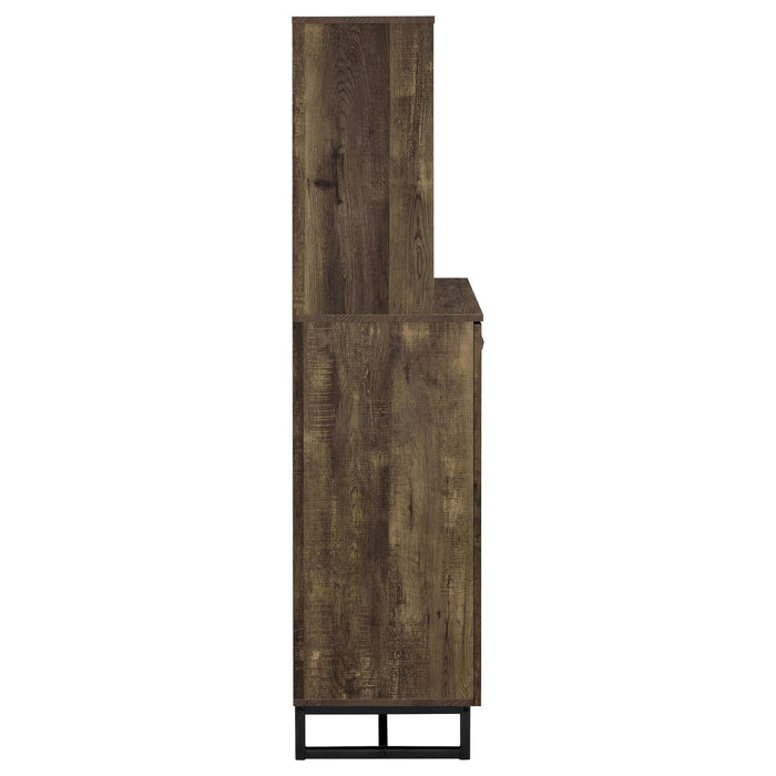 Mendoza 2-door Wine Cabinet Rustic Oak Herringbone and Gunmetal - U&U Home Budget Furniture (Carteret, NJ)
