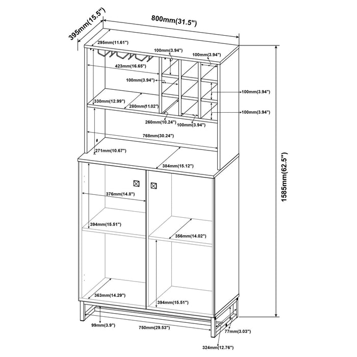 Mendoza 2-door Wine Cabinet Rustic Oak Herringbone and Gunmetal - U&U Home Budget Furniture (Carteret, NJ)