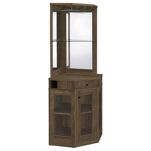 Alviso Corner Bar Cabinet with Stemware Rack Rustic Oak - U&U Home Budget Furniture (Carteret, NJ)