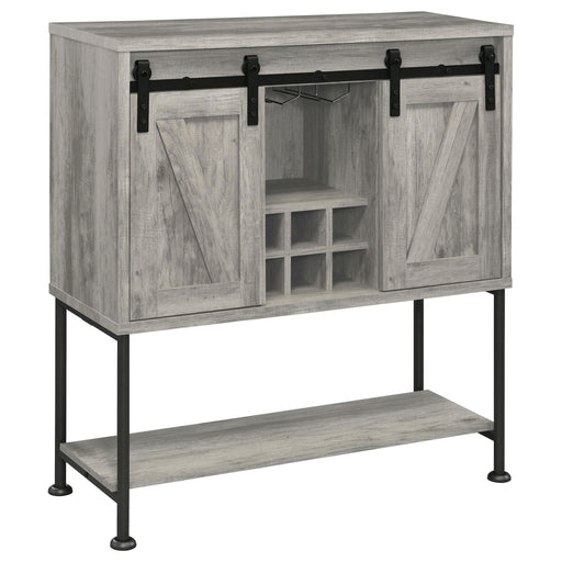 Claremont Sliding Door Bar Cabinet with Lower Shelf Grey Driftwood - U&U Home Budget Furniture (Carteret, NJ)