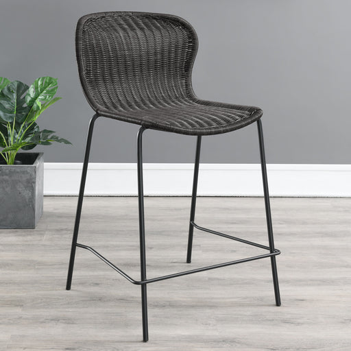 Mckinley Upholstered Counter Height Stools with Footrest (Set of 2) Brown and Sandy Black - U&U Home Budget Furniture (Carteret, NJ)
