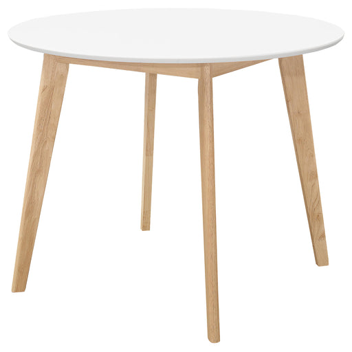Breckenridge Round Dining Table Matte White and Natural Oak - U&U Home Budget Furniture (Carteret, NJ)