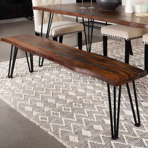 Neve Live-edge Dining Bench with Hairpin Legs Sheesham Grey and Gunmetal - U&U Home Budget Furniture (Carteret, NJ)