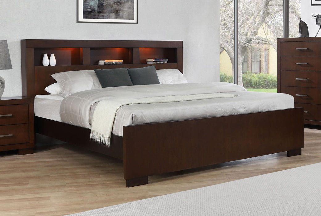 Jessica California King, E.king, & Queen Bed with Storage Headboard Cappuccino - U&U Home Budget Furniture (Carteret, NJ)